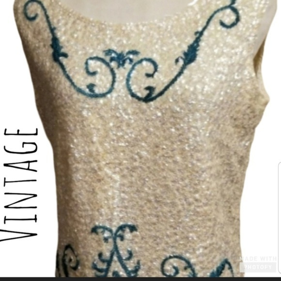 1960s‎ SEQUIN beaded vintage shell M-L - Picture 1 of 8